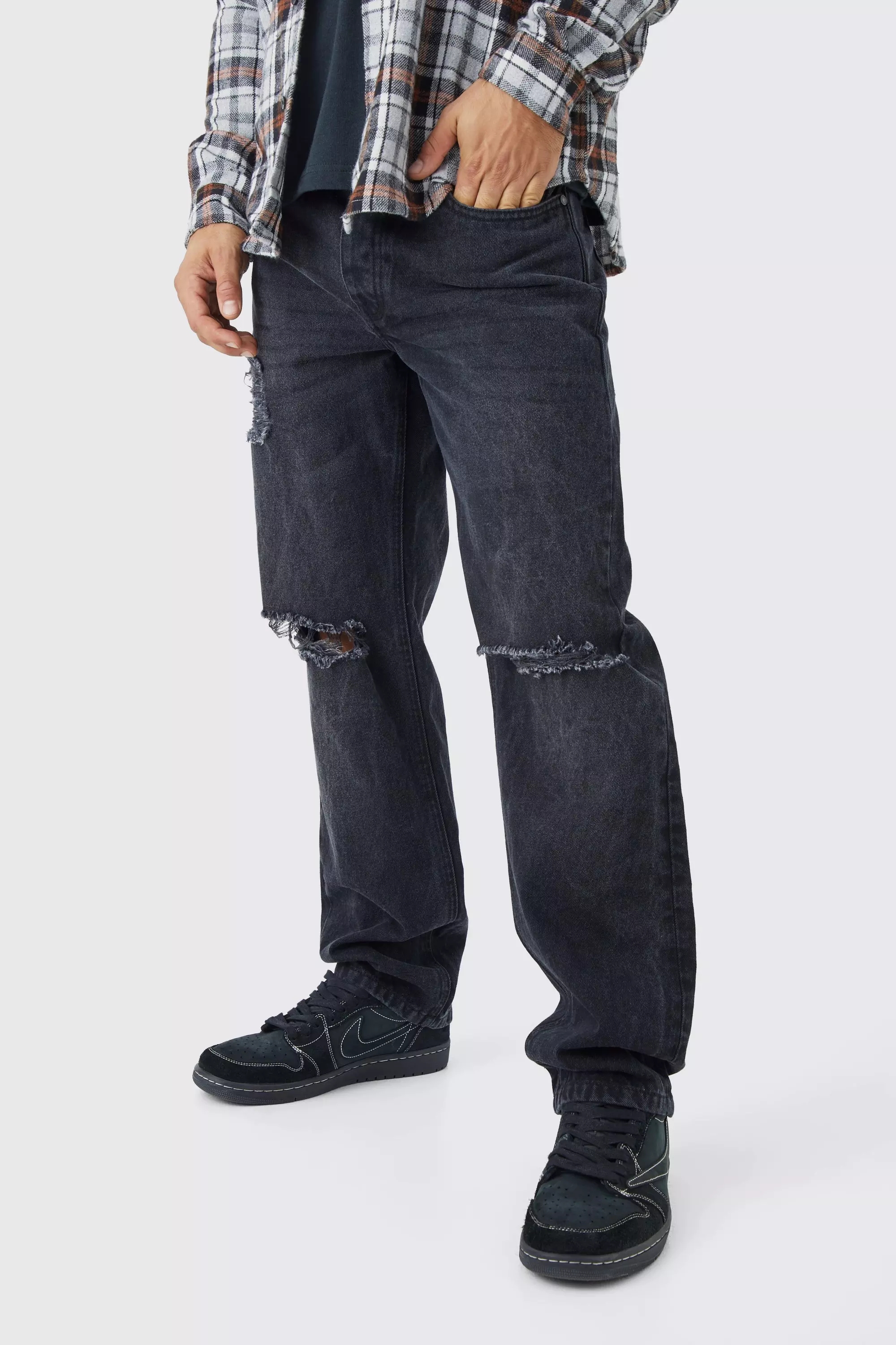Black rip and repair jeans cheap